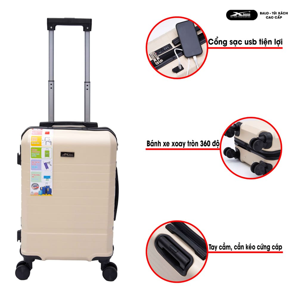 Vali Kéo Du Lịch Cao Cấp Xbags White Titan Pro XB6105 - Khóa TSA Cổng Sạc USB Sang Trọng Tiện Lợi!