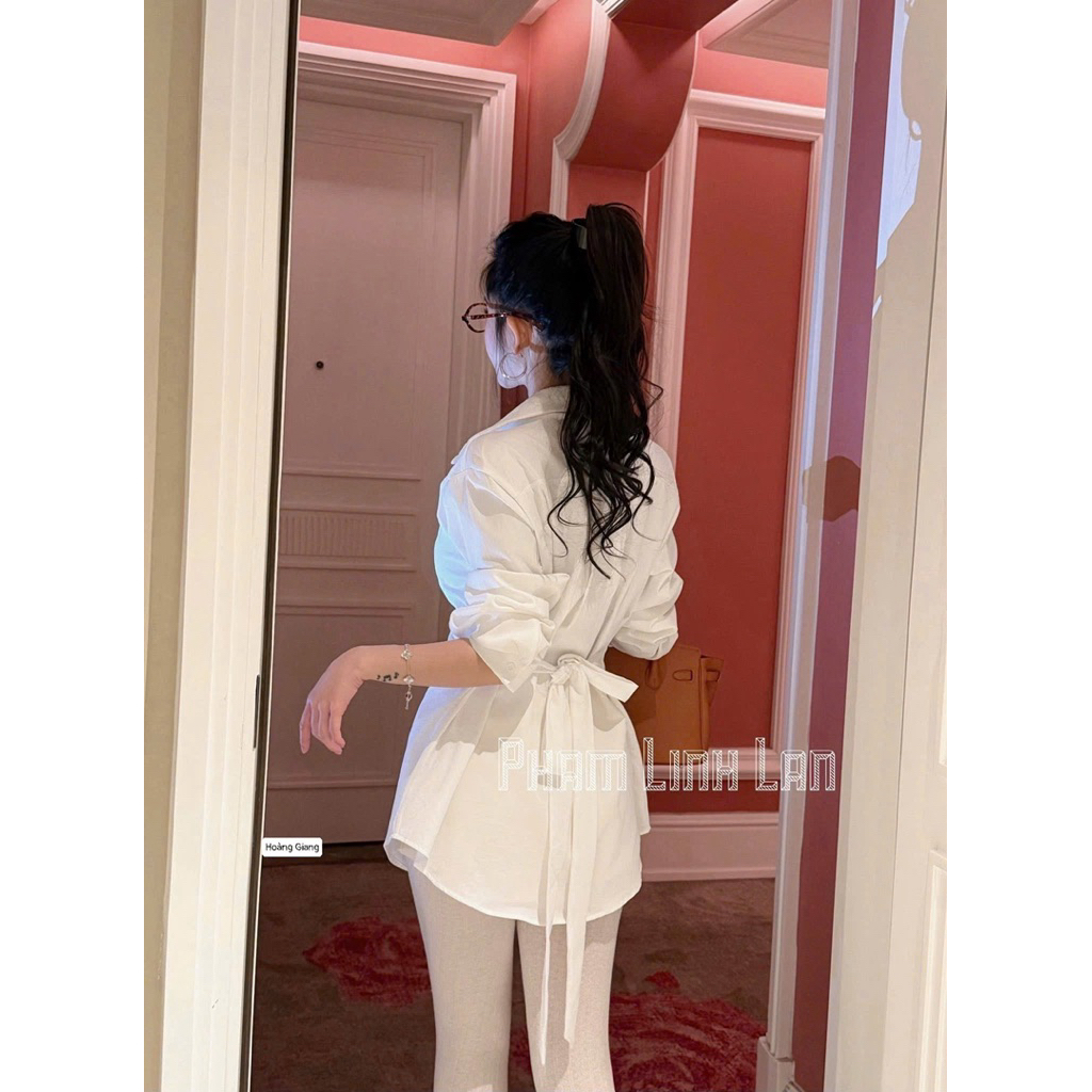 Áo sơmi đính hạt kèm đây đai buộc trẻ trung