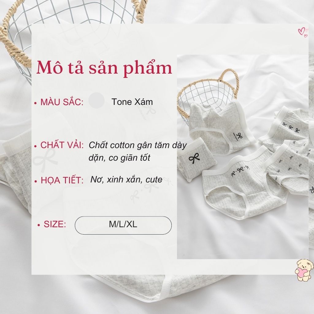 Quần lót nữ cotton cao cấp cạp vừa tôn dáng thấm hút mồ hôi họa tiết in nơ xinh xăn cute LANIXA L1108