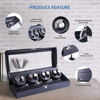 [ABIES] Hộp xoay đồng hồ cơ 8 xoay 9 tĩnh gồm 2 mẫu đen-da đen, vân gỗ-da trắng-led [lắc tích cót trữ cót watch winder]