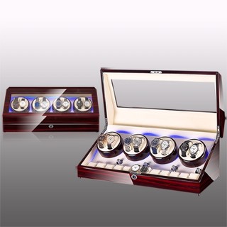 [ABIES] Hộp xoay đồng hồ cơ 8 xoay 9 tĩnh gồm 2 mẫu đen-da đen, vân gỗ-da trắng-led [lắc tích cót trữ cót watch winder]