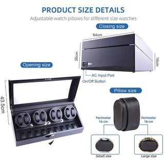 [ABIES] Hộp xoay đồng hồ cơ 8 xoay 9 tĩnh gồm 2 mẫu đen-da đen, vân gỗ-da trắng-led [lắc tích cót trữ cót watch winder]