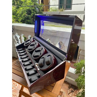 [ABIES] Hộp xoay đồng hồ cơ 8 xoay 9 tĩnh  mẫu đen-da đen, -led [lắc tích cót trữ cót watch winder]