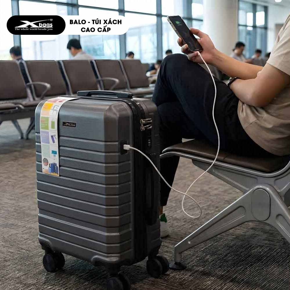 Vali Kéo Cao Cấp Sang Trọng Xbags Dark Titan Pro XB6104 Màu Xám, Khóa TSA, Cổng Sạc USB Tiện Lợi!