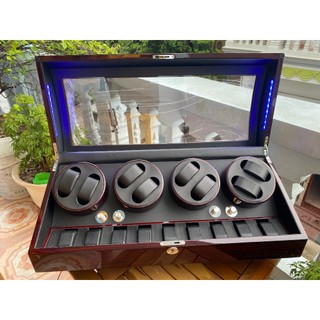 [ABIES] Hộp xoay đồng hồ cơ 8 xoay 9 tĩnh  mẫu đen-da đen, -led [lắc tích cót trữ cót watch winder]