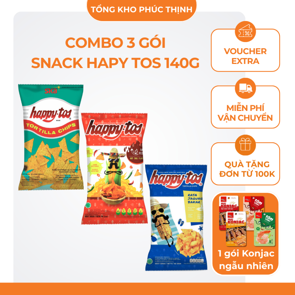 Combo 3 Gói Snack Bắp Happy Tos Giòn Thơm 3 Vị Gói Lớn 140g - Nhập Khẩu ...