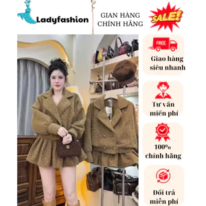 Set dạ tweed nữ cao cấp dáng xòe – Áo khoác cổ ve tay phồng phối chân váy thu đông chân váy ngắn sang trọng New 2025