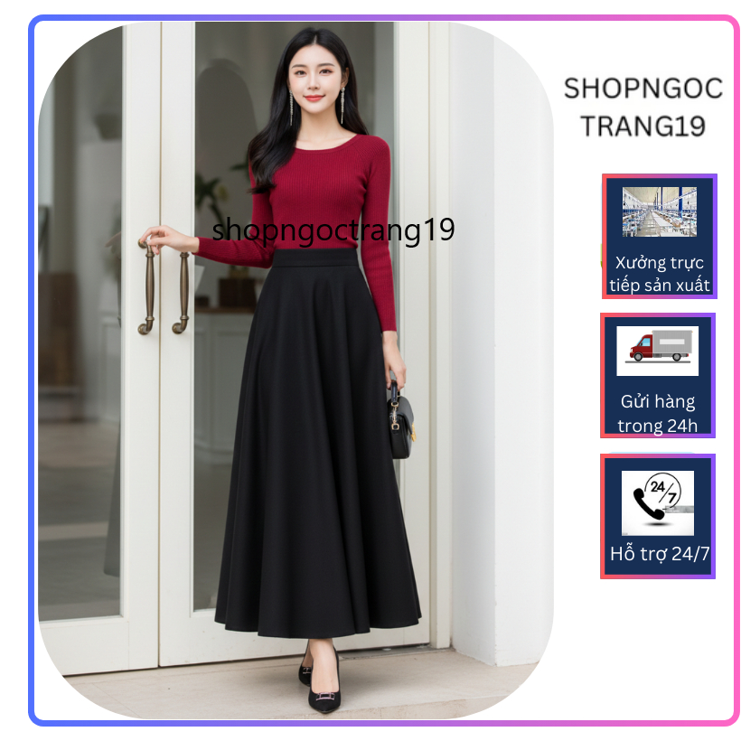 Chân Váy Xòe 90cm, Chân Váy Xòe Chất Tuyết Mưa Cao Cấp_Shopngoctrang19_CV52