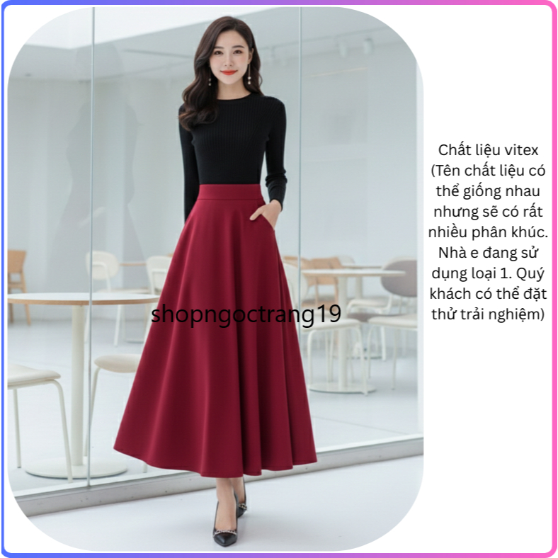 Chân Váy Xòe 90cm Chất Liệu Vitex Cao Cấp Túi 2 Bên Cạp Cao 3cm SHOPNGOCTRANG19 CV52