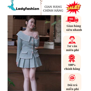Set Áo Dạ Trễ Vai Cao Cấp Phối Chân Váy Dạ Xếp Ly – Phong Cách Tiểu Thư Hàn Quốc, Sang Trọng, Tôn Dáng New 2025