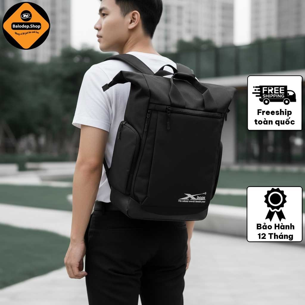 Balo du lịch nắp gập cỡ lớn Xbags Secret XB1201 màu đen tiện dụng nam tính chất liệu trượt nước!