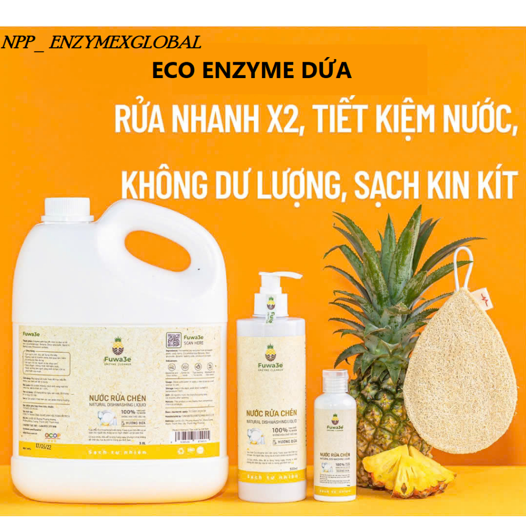 MUA1TANG1 Nước rửa chén FUWA3E Enzyme sạch x2 không dư lượng
