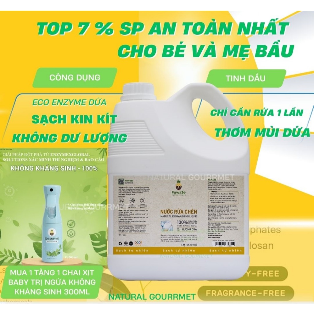 MUA1TANG1 Nước rửa chén FUWA3E Enzyme sạch x2 không dư lượng