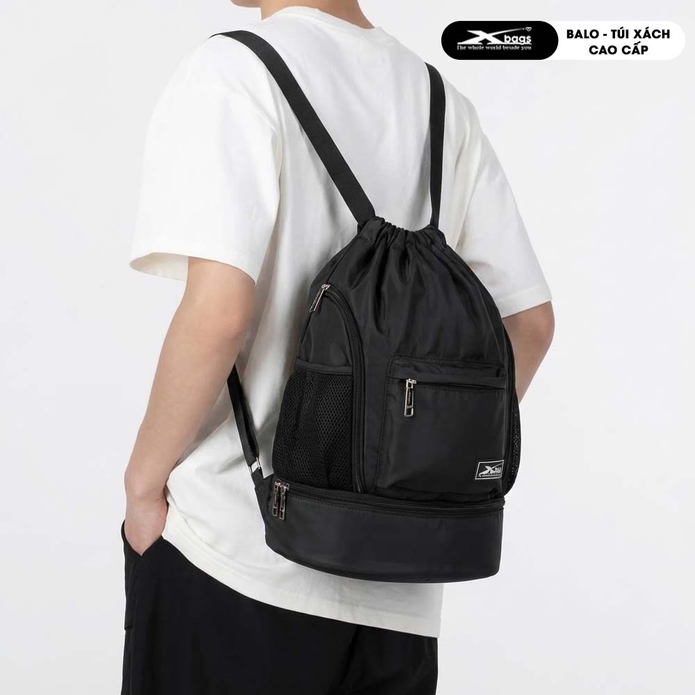 Balo Rút Thể Thao Có Ngăn Đựng Giày Riêng Xbags Wisdom XB 6004 Màu Đen, Gọn Nhẹ Cá Tính, Tiện Lợi!