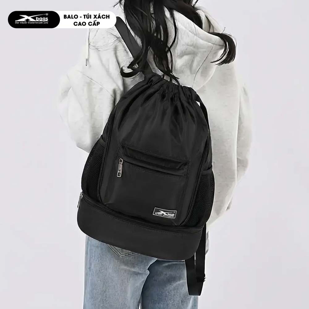 Balo Rút Thể Thao Có Ngăn Đựng Giày Riêng Xbags Wisdom XB 6004 Màu Đen, Gọn Nhẹ Cá Tính, Tiện Lợi!