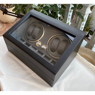 Hộp Lắc Đồng Hồ Cơ Da đen - 4 Xoay + 6 Cố Định [BH 2 NĂM] Hộp Đựng Đồng Hồ Cơ 4 Xoay + 6 Tĩnh ACBOW [Có Đèn LED]