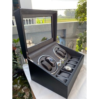 Hộp Lắc Đồng Hồ Cơ Da đen - 4 Xoay + 6 Cố Định [BH 2 NĂM] Hộp Đựng Đồng Hồ Cơ 4 Xoay + 6 Tĩnh ACBOW [Có Đèn LED]