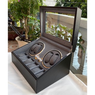 Hộp Lắc Đồng Hồ Cơ Da đen - 4 Xoay + 6 Cố Định [BH 2 NĂM] Hộp Đựng Đồng Hồ Cơ 4 Xoay + 6 Tĩnh ACBOW [Có Đèn LED]