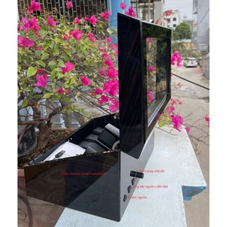 Hộp 6 xoay đồng hồ cơ 6 tĩnh - Vỏ Gỗ -Vỏ da vân cá sấu - 4 chế độ xoay có đèn led - Mở lắp tự dừng