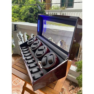 [ABIES] Hộp xoay đồng hồ cơ 8 xoay 9 tĩnh  mẫu đen-da đen, -led [lắc tích cót trữ cót watch winder]