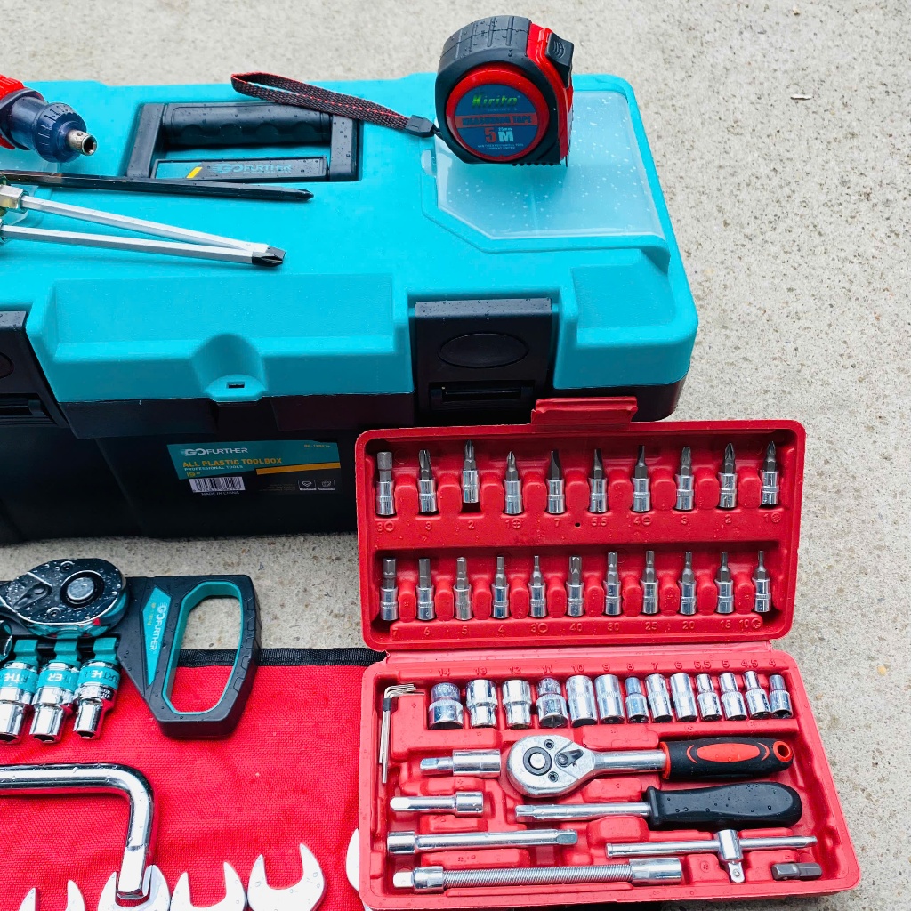 Combo 12 món (89pcs) đồ sửa chữa xe máy, máy móc: hộp đựng đồ, cle, mỏ lết, lục giác, tuýp, tô vít.. CM89pcs