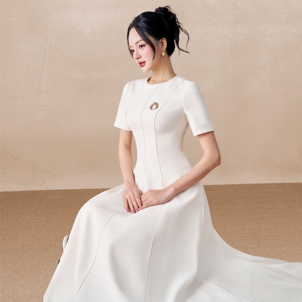 Đầm cổ tròn ELLA DORA bổ mảnh form ôm dáng midi thanh lịch 3 màu ĐỎ/TRẮNG/ĐEN [D250]