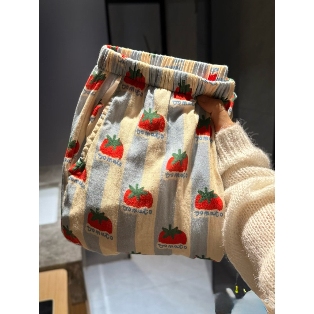 Bộ Đồ Ngủ Cà Chua Nữ Pijama Dài Tay Quần Dài, Cotton Pha Mềm, Họa Tiết Dễ Thương