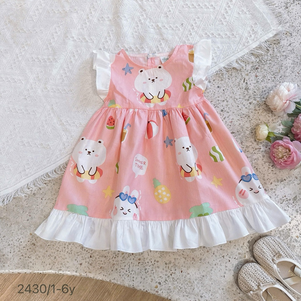 Váy hè bé gái 1–6 tuổi OP (9–26kg) thô cotton, thô lụa, váy trẻ em thoáng mát nhiều mẫu cute