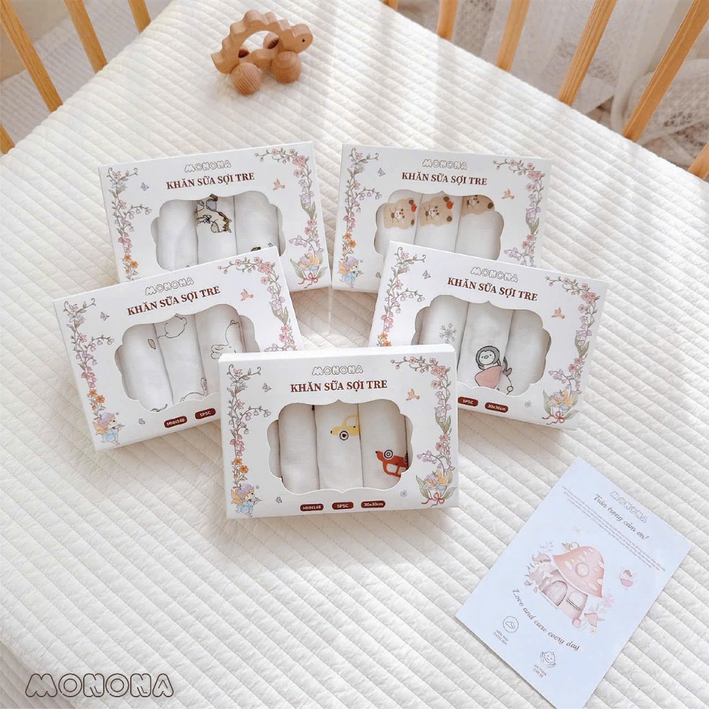 Khăn sữa sợi tre MONONA thấm hút vượt trội, kháng khuẩn đặc biệt, thích hợp với làn da nhạy cảm của con yêu