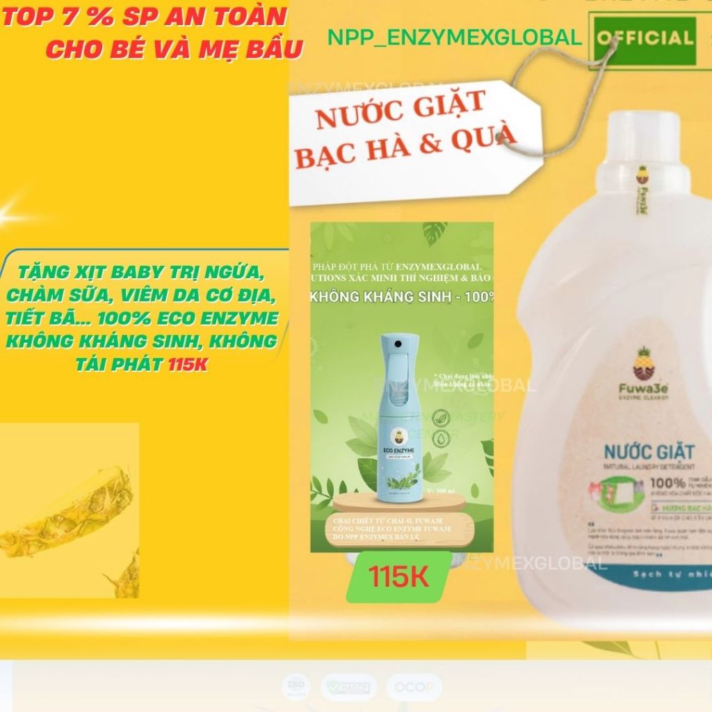 MUA1TANG1 Nước giặt Fuwa3e Enzyme đuổi muỗi, giải pháp cho viêm da và da nhạy cảm