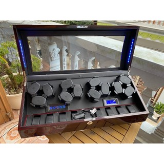 [ABIES] Hộp xoay đồng hồ cơ 12 xoay 9 tĩnh mẫu đen-da đen, -led [lắc tích cót trữ cót watch winder]