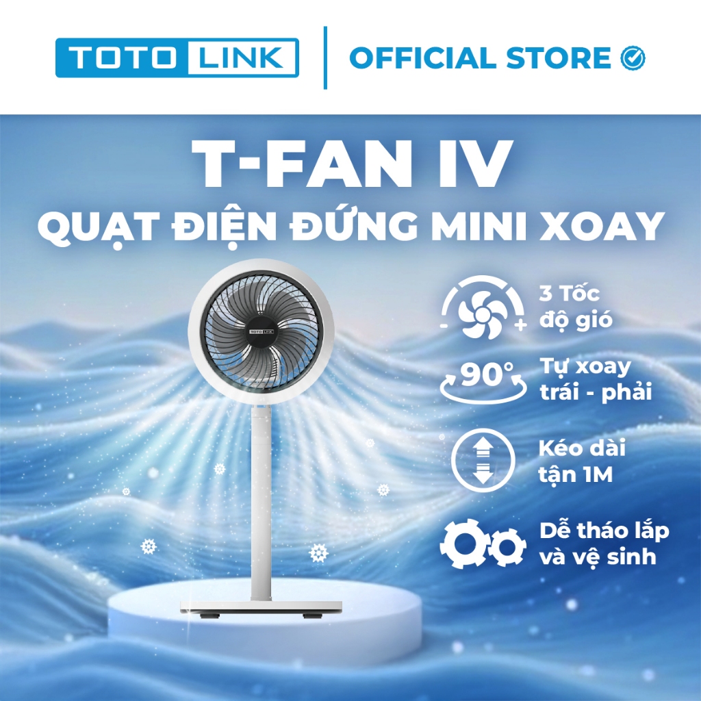 [Hỏa Tốc] Quạt Điện Đứng Mini Xoay Tự Động Totolink Fan04 – Kéo dài 1M, 5 Cánh, Bảo hành 12 tháng