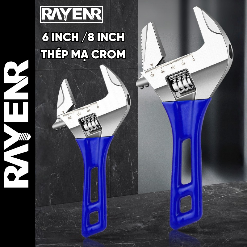Mỏ Lết Hợp Kim Thép Cao Cấp RAYENR, Cờ Lê Miệng Rộng Điều Chỉnh Linh Hoạt Tay Cầm Nhựa MOLET002