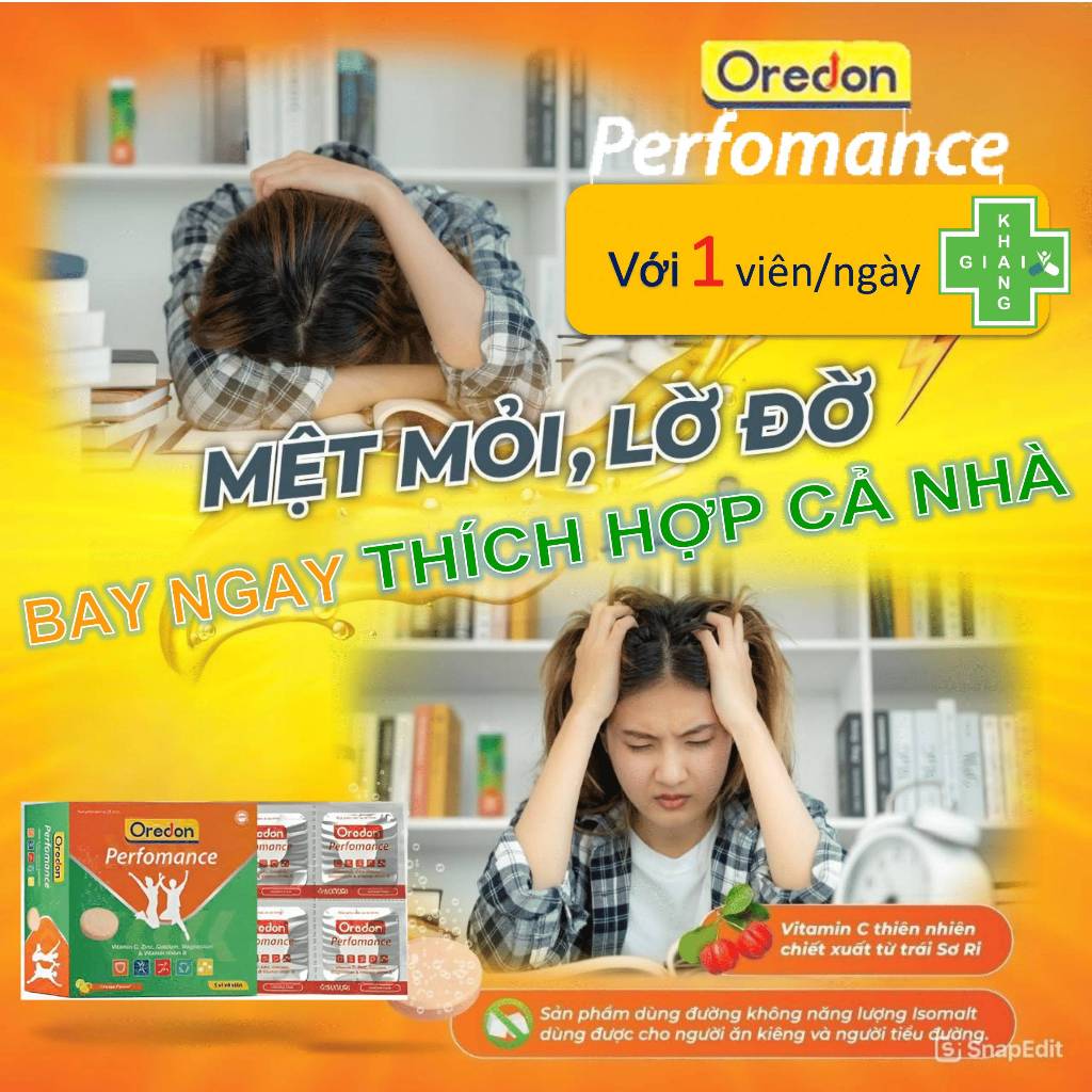 Viên sủi C giúp tăng đề kháng, giảm mệt mỏi, tỉnh táo tức thì Oredon Perfomance (Hộp 20 viên)
