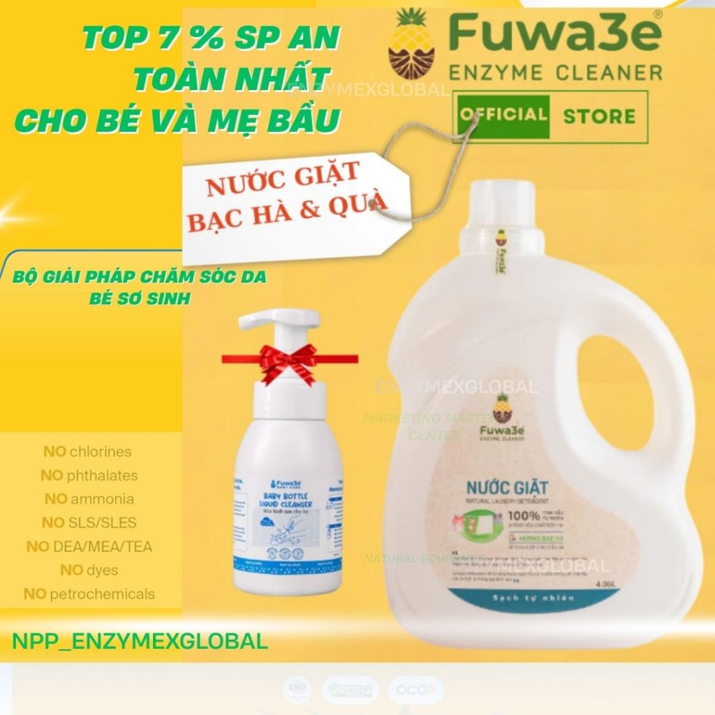 MUA1TANG1 Nước giặt Fuwa3e Enzyme đuổi muỗi, giải pháp cho viêm da và da nhạy cảm