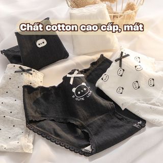 Quần lót nữ cotton cao cấp cạp vừa tôn dáng co giãn tốt họa tiết viền ren xinh xắn cute DEVARI L1172