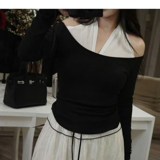 Áo thun zip chất mềm dày dặn Phối Cổ Yếm Chéo Thiết Kế Trễ Vai Xinh