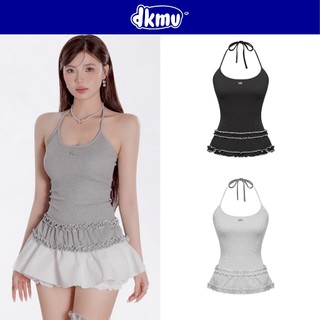 Áo cổ yếm buộc dây nữ dáng xòe bèo tầng DKMV thiết kế logo con cá inox màu đen, xám siêu đáng yêu Peony Top | K-T29