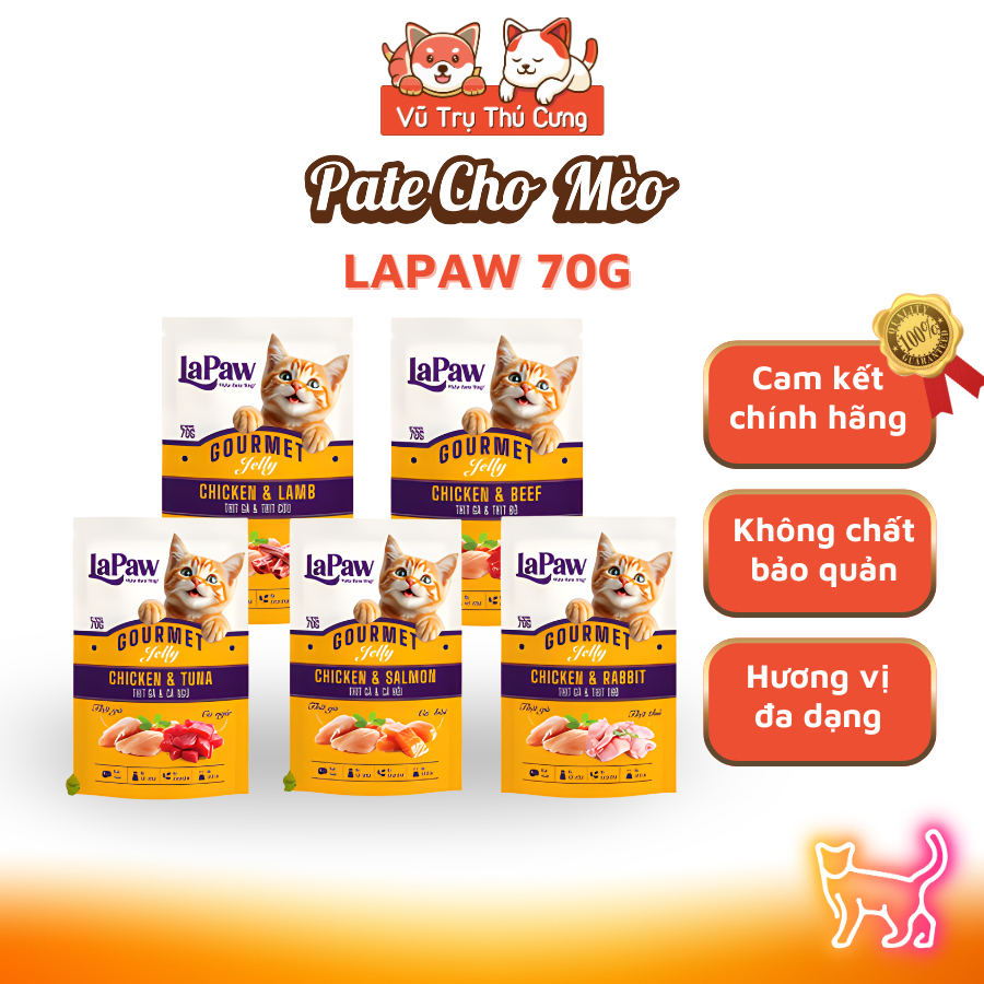 Pate Cho Mèo Thịt Thật Không Chất Bảo Quản Lapaw 70g