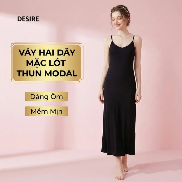 Váy hai dây mặc lót cổ V thun Modal (gỗ sồi) mềm mịn đầm hai dây mặc lót dáng ôm BTM-1009