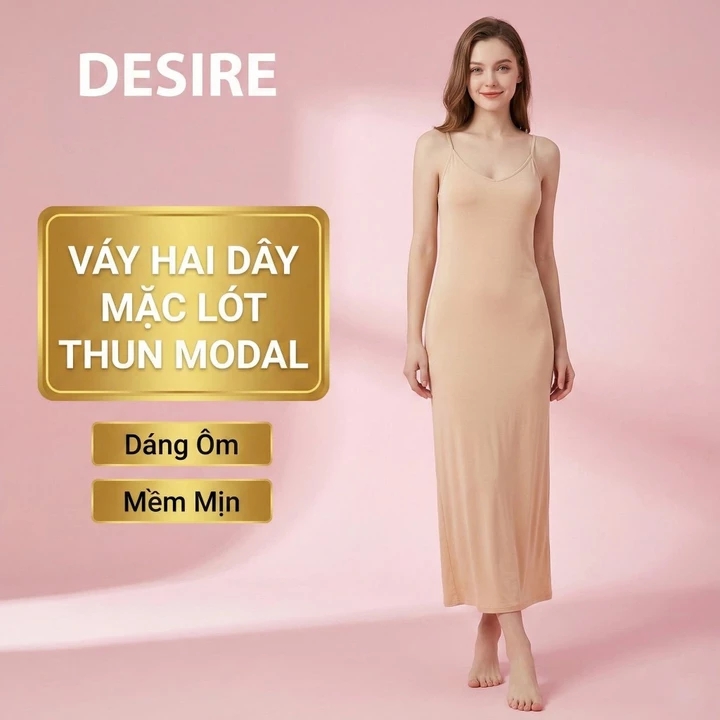 Váy hai dây mặc lót cổ V thun Modal (gỗ sồi) mềm mịn đầm hai dây mặc lót dáng ôm BTM-1009