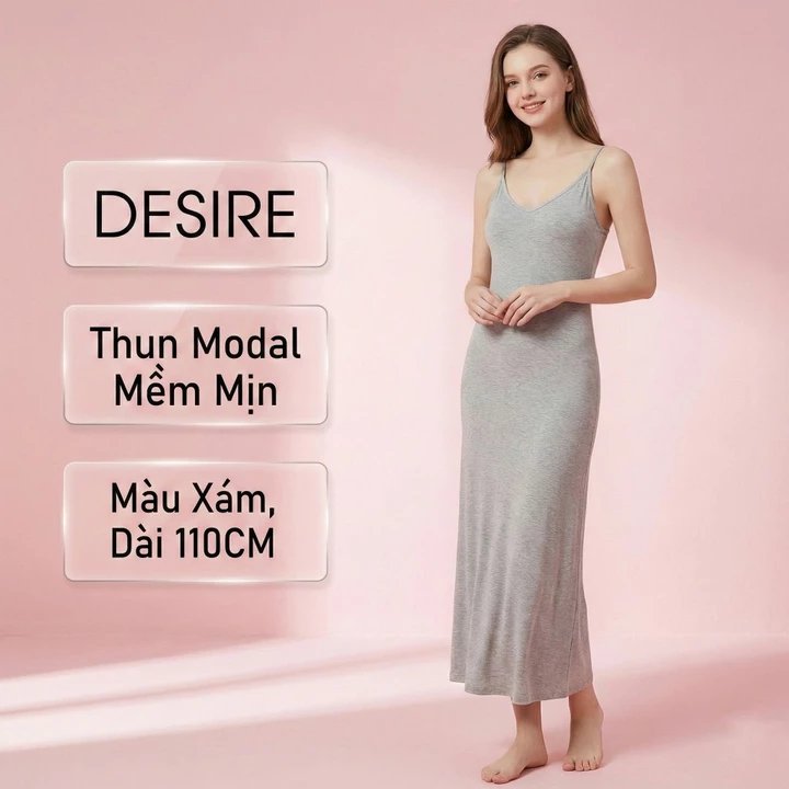 Váy hai dây mặc lót cổ V thun Modal (gỗ sồi) mềm mịn đầm hai dây mặc lót dáng ôm BTM-1009