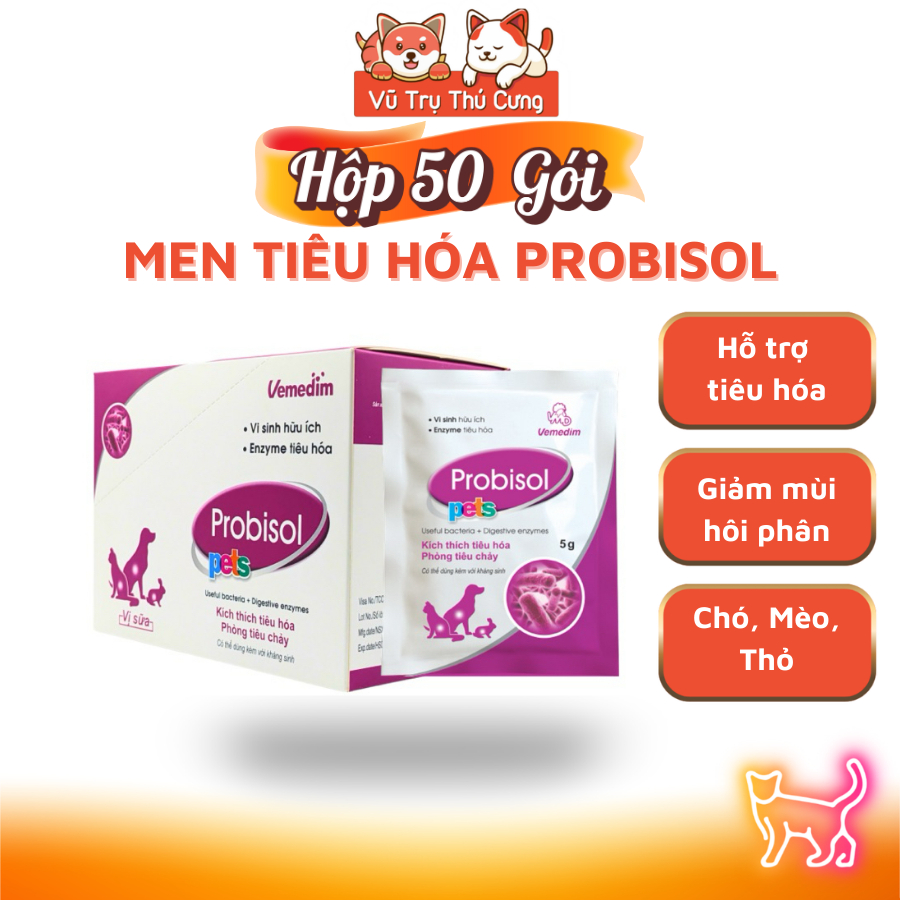 Combo Hộp 50 Gói Men Tiêu Hóa Cho Chó Mèo Probisol 5g