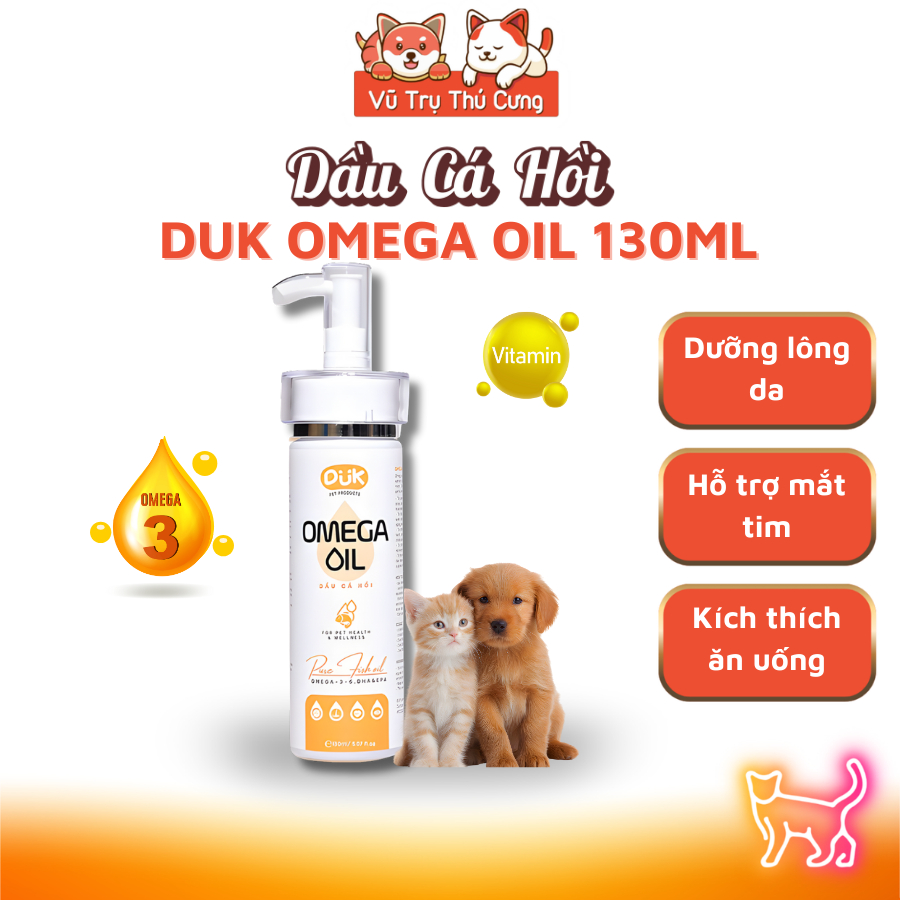 Dầu cá hồi dưỡng lông mềm mượt, ngăn rụng lông cho Chó Mèo DUK 150ml