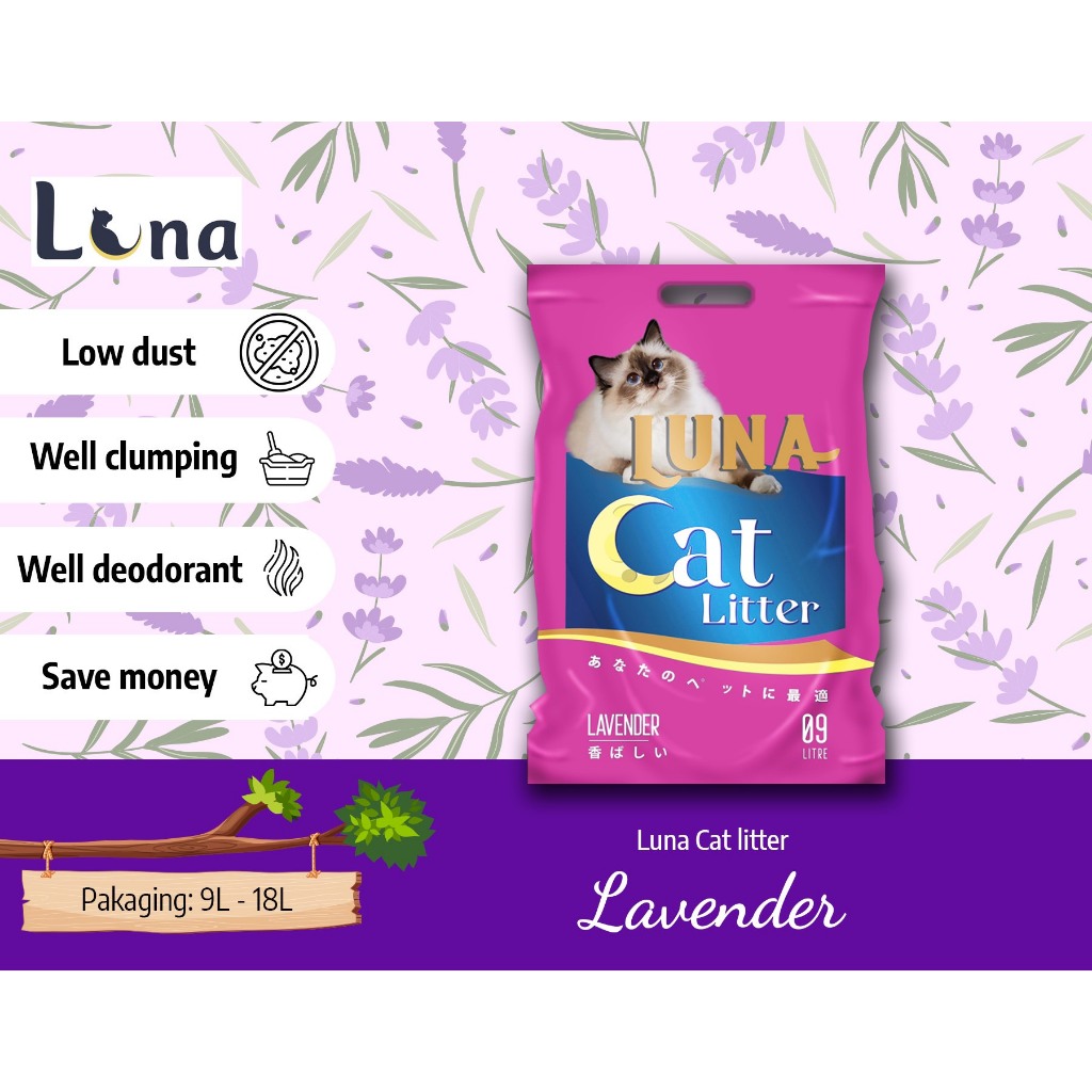 [MUA 4 GIẢM 15K] 9L Cát Vệ Sinh Nhật Luna, Meme Dành Cho Mèo Nhiều Mùi Cao Cấp