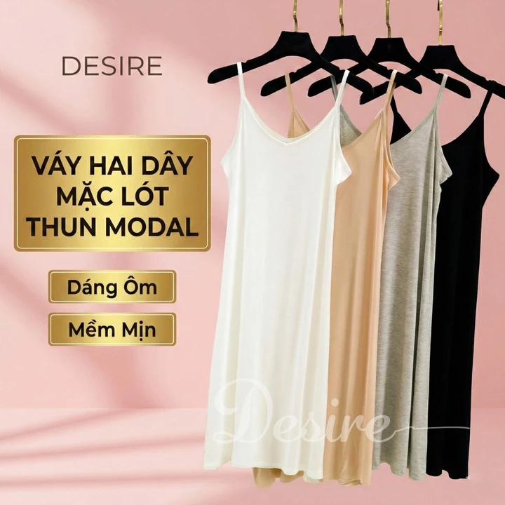 Váy hai dây mặc lót cổ V thun Modal (gỗ sồi) mềm mịn đầm hai dây mặc lót dáng ôm BTM-1009