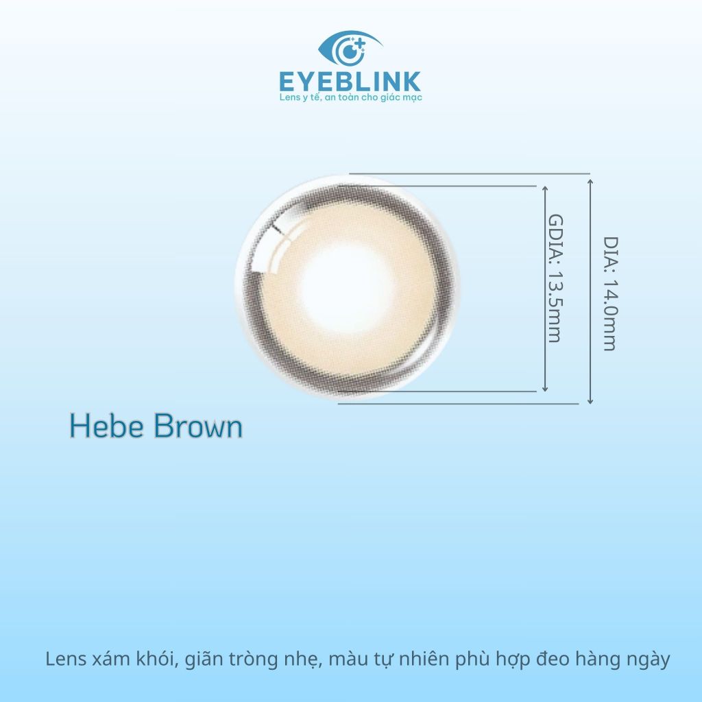 Kính áp tròng màu nâu Hebe Brown chất liệu Silicone Hydrogel 14h-24h hạn dùng 6 tháng EyeBlink