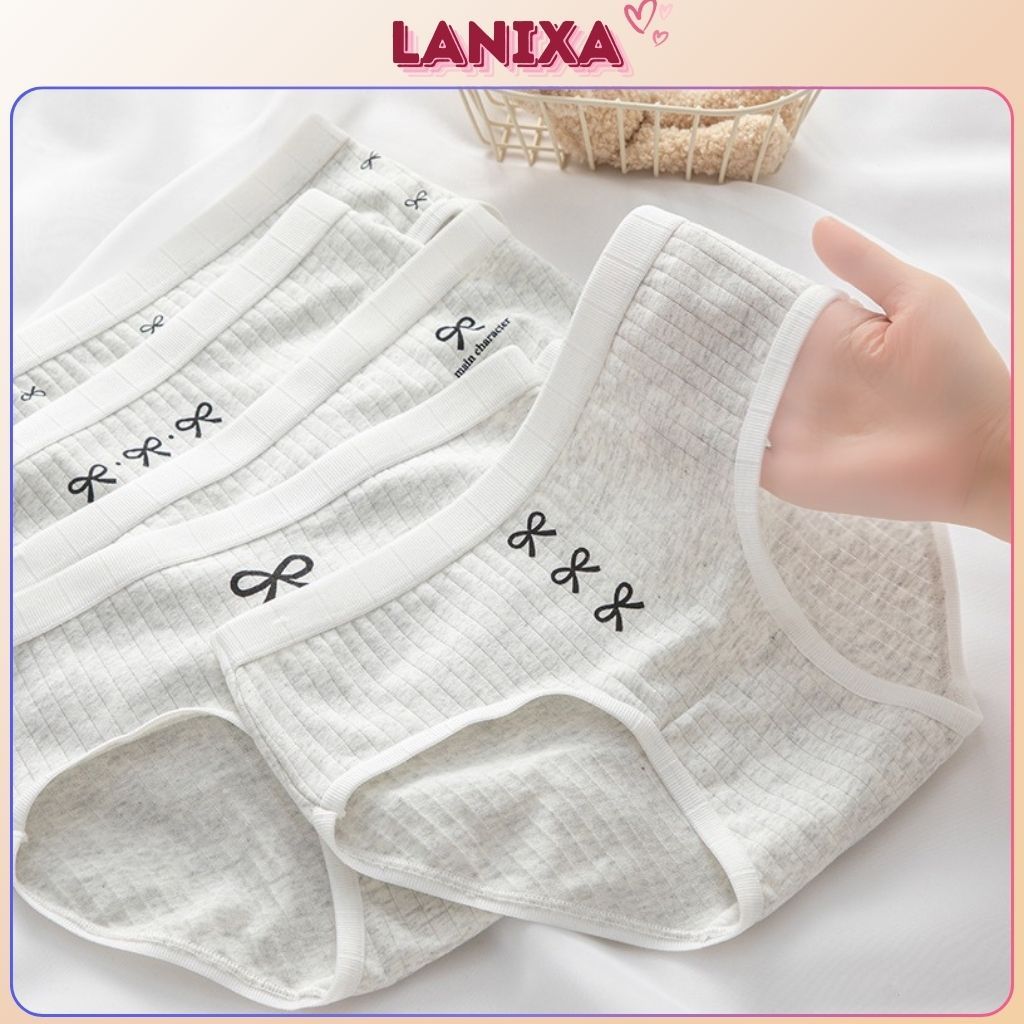 Quần lót nữ cotton cao cấp cạp vừa tôn dáng thấm hút mồ hôi họa tiết in nơ xinh xăn cute LANIXA L1108