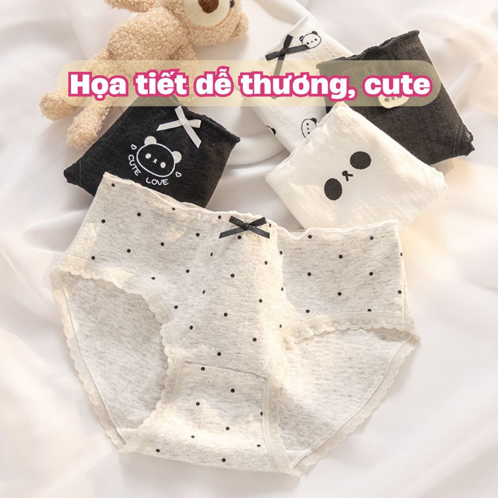Quần lót nữ cotton kháng khuẩn đáy lót 2 lớp thoáng khí khử mùi họa tiết dễ thương cute LANIXA L1172