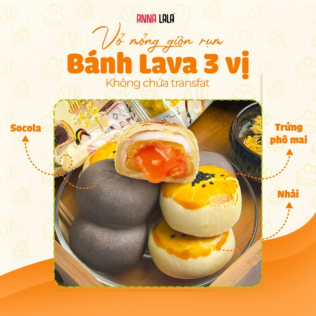 BÁNH LAVA NHÂN CHẢY 45g BAO BÌ MỚI nhân chảy, Mochi Kéo Sợi– GIẢM DẦU, ÍT NGỌT, Dẻo Mềm,Thơm Ngon,4 tầng vị giác